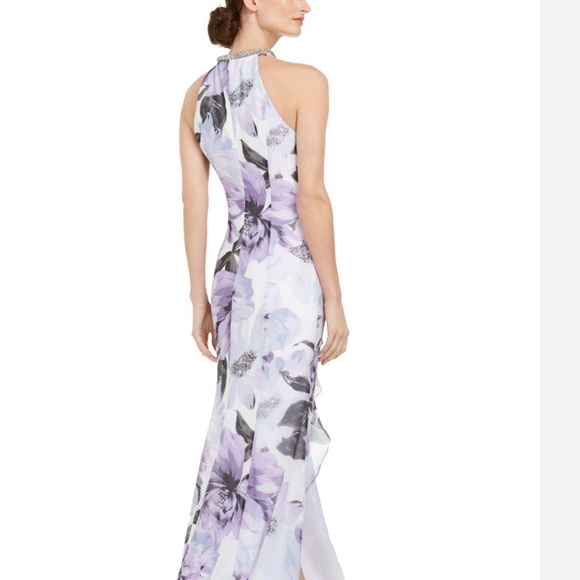 Calvin Klein Purple and White Halter Maxi Gown for Weddings - Picture 4 of 11